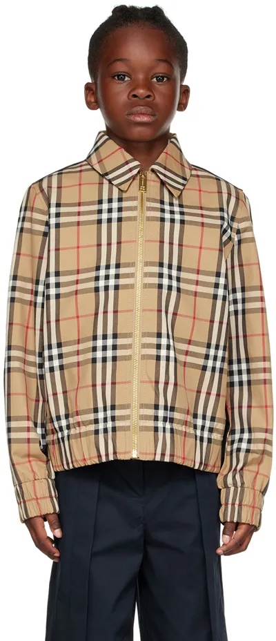 Burberry Kids'  Childrens Check Cotton Harrington Jacket In Brown