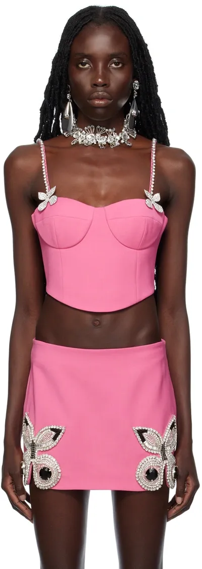 Area Embellished Wool Bustier In Carmine Rose