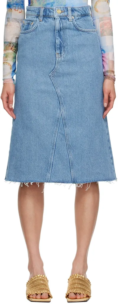 Ganni Organic Denim Midi Skirt In Blue