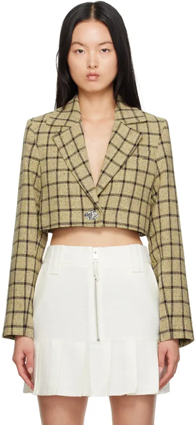 Ganni Check Suiting Cropped Blazer In Green