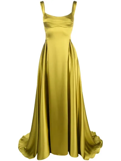 Atu Body Couture Satin-finish Pleated Maxi Gown In Green