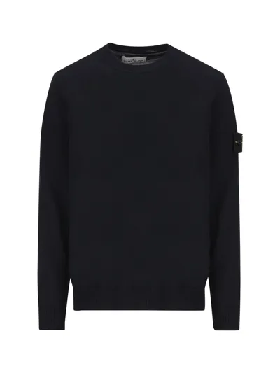 Stone Island Logo Patch Crewneck Sweater In Blue