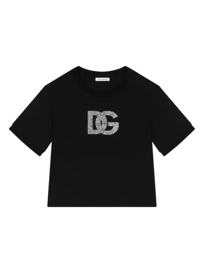 Dolce & Gabbana Kids' Embellished Logo Cotton Jersey T-shirt In Black