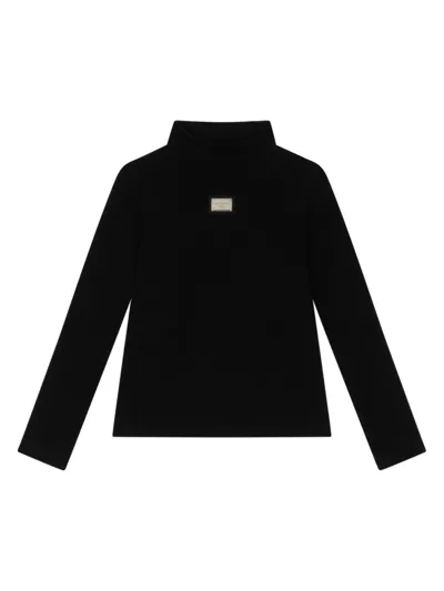 Dolce & Gabbana Kids' Logo-plaque Stretch-cotton Sweater In Black