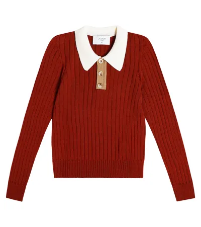 Paade Mode Kids' Ribbed-knit Wool-blend Polo Top In Red