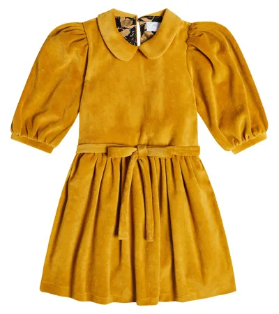 Paade Mode Kids' Embroidered Velvet Dress In Yellow