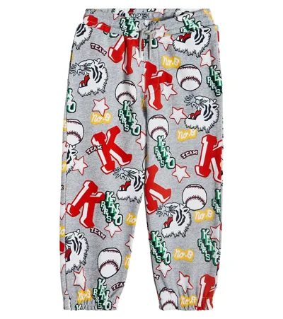 Kenzo Kids' Printed Cotton Sweatpants In Grey