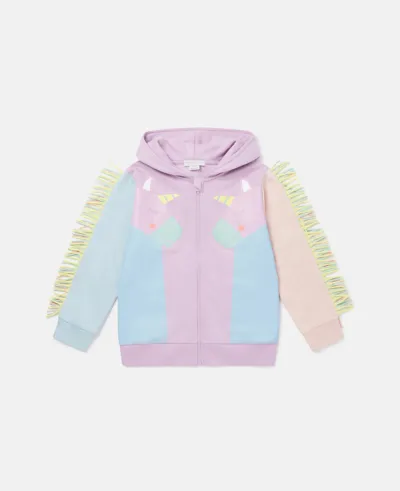 Stella Mccartney Rainbow Unicorn Zip Hoodie In Blue