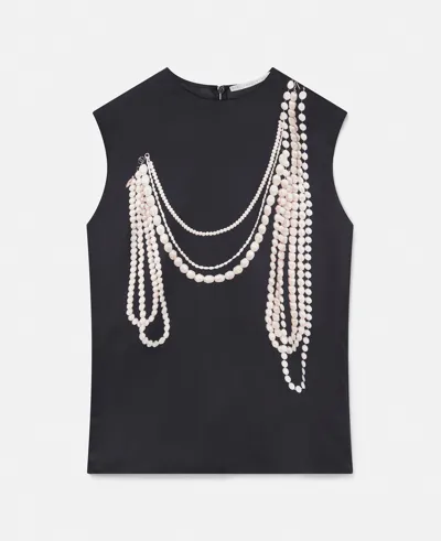 Stella Mccartney Pearl Trompe L'oeil Print Silk Sleeveless Top