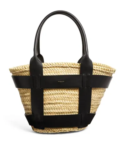 Demellier Santorini Leather-trimmed Raffia Tote In Natural Black