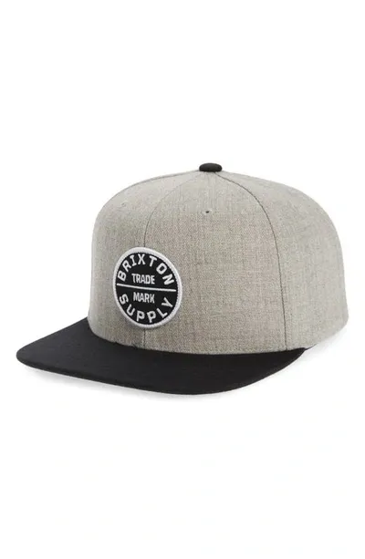 Brixton Oath Iii Snapback Baseball Cap In Light Heather Grey/black