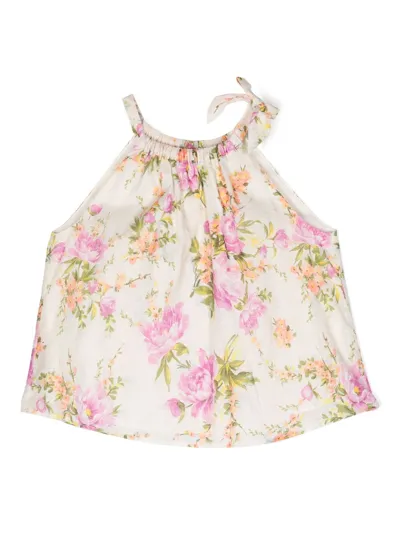 Zimmermann Kids' Floral-print Cotton Sleeveless Top In Ivory