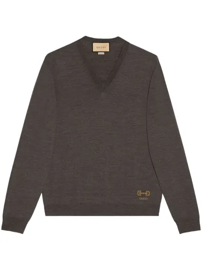 Gucci Horsebit-detail V-neck Jumper In Grau