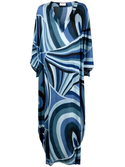 Pucci Iride Printed Georgette Kaftan In Blue