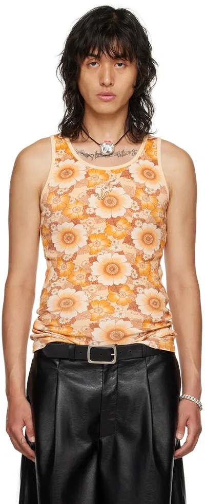 Lu'u Dan Orange Floral Tank Top In Wallpaper Flowers