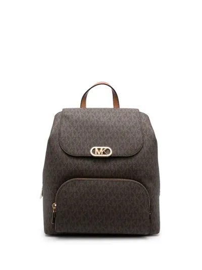 Michael Michael Kors Monogram-pattern Logo-buckle Backpack In Brown