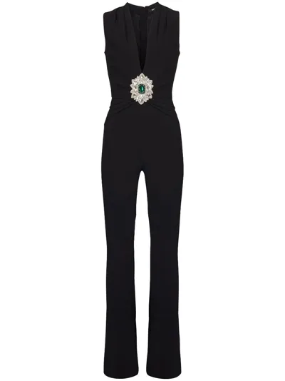 Balmain Draped Halter Flare-leg Crepe Jumpsuit In Nero