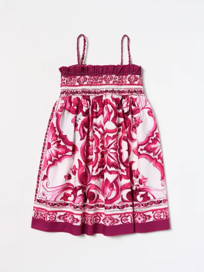 Dolce & Gabbana Kids' Dress In Cotton In Fuchsia