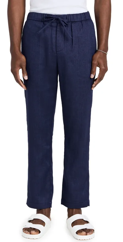 Frescobol Carioca Oscar Linen Chinos In Navy