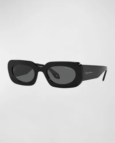 Giorgio Armani Logo Acetate Rectangle Sunglasses In Black