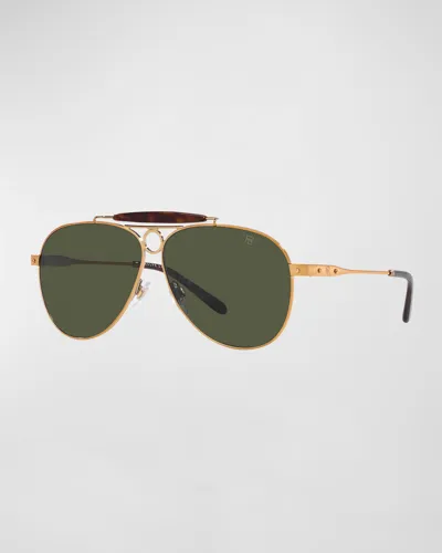 Lauren Ralph Lauren Rl Logo Metal Aviator Sunglasses In Light Brown