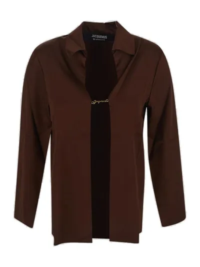 Jacquemus Open Charm Logo Shirt In Brown