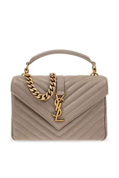 Saint Laurent Collège Medium Suede Shoulder Bag In Beige