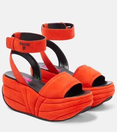 Pucci Ami Suede Wedge Platform Sandals In Orange