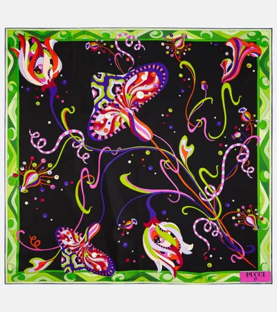 Pucci Printed Silk Twill Scarf In Black