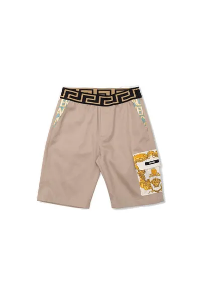 Versace Kids' Greca Cotton Shorts In Beige