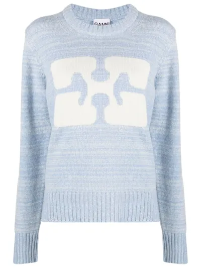 Ganni Intarsia-knit Logo Jumper In Blue