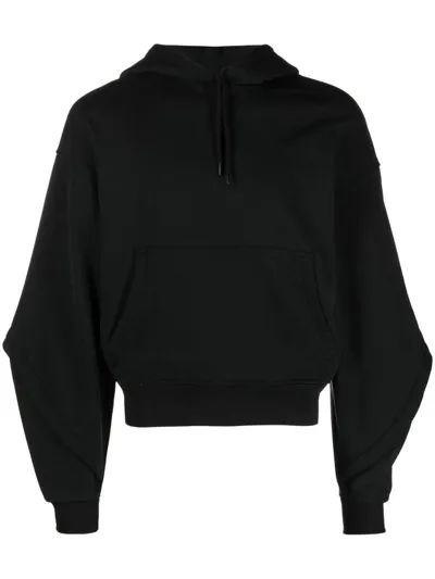 Mugler Cotton Jersey Puff Sleeve Hoodie In Black