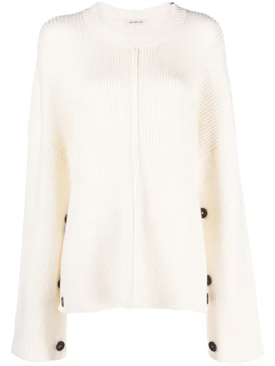 Peter Do Ribbed-knit Side-slit Jumper In Off-white