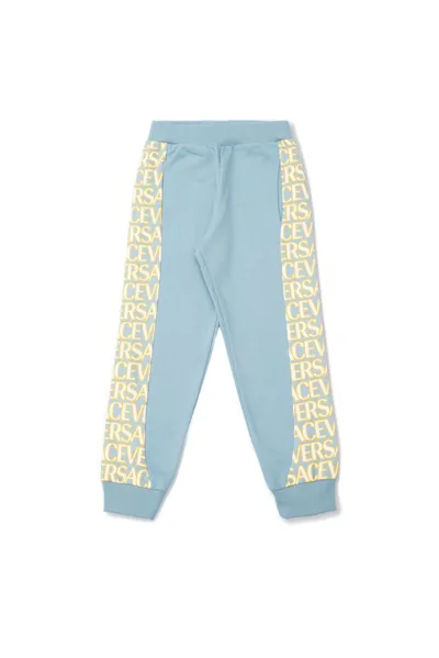 Versace Kids' Logo Cotton Sweatpants In Light Blue