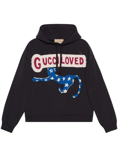 Gucci Logo-print Embroidered Hoodie In Schwarz