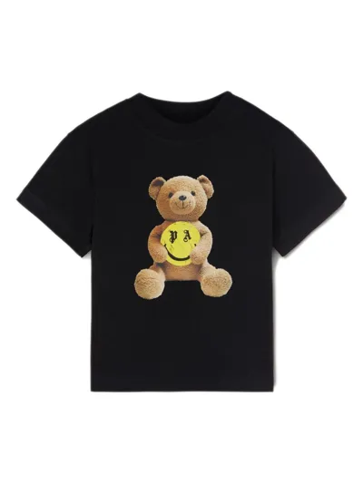 Palm Angels Kids' Smiley Bear Cotton T-shirt In Black