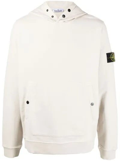 Stone Island Compass Patch Cotton Hoodie In Gesso