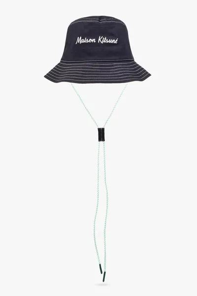 Maison Kitsuné Logo-embroidered Bucket Hat In Blue