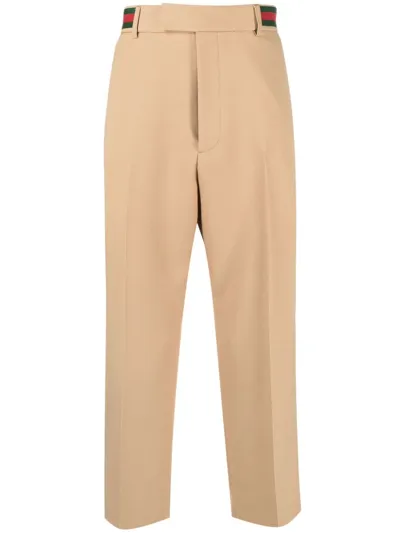 Gucci Web-stripe Trim Cropped Trousers In Neutrals