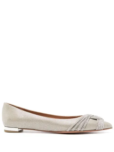 Aquazzura Gatsby Embellished Satin Ballet Flats In Metallic