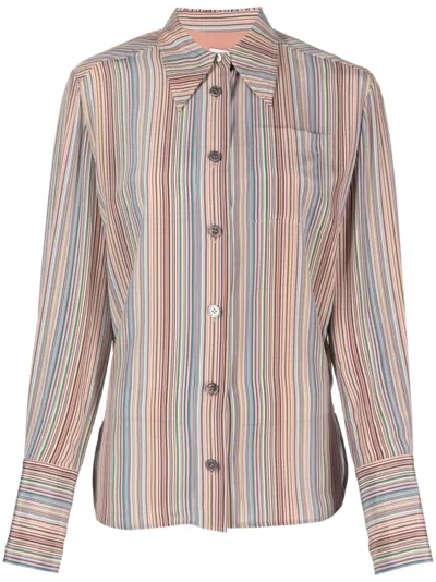 Paul Smith Striped Button-up Silk Shirt In Multicolor