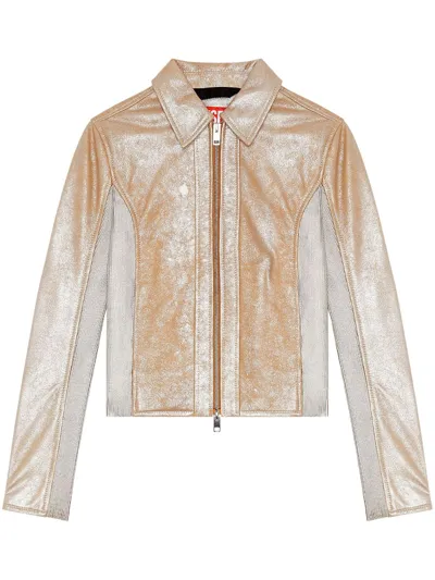 Diesel Silver-effect Leather Jacket In Multicolor