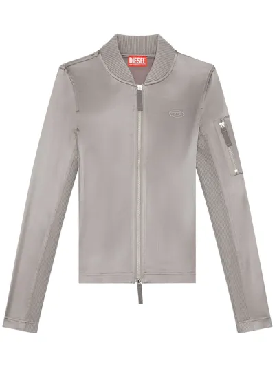 Diesel Track Jacket In Shiny Stretch Satin In Grey