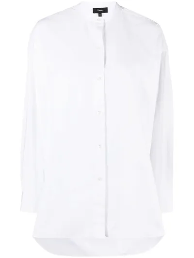 Theory Collarless Cotton Shirt In White