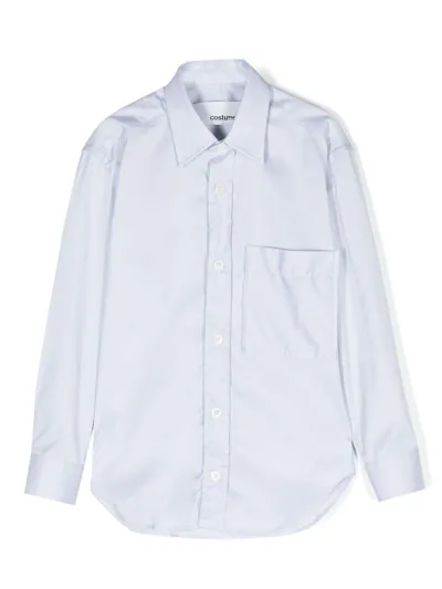 Costumein Kids' Patch-pocket Cotton Shirt In Blue