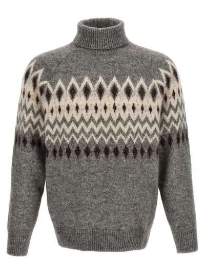 Brunello Cucinelli Jacquard Patterned Sweater In Grey