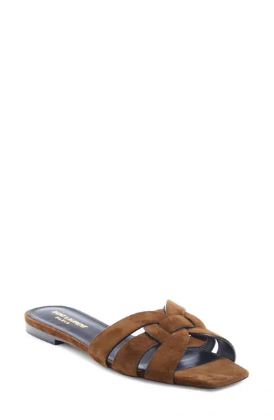 Saint Laurent Tribute Slide Sandal In Brown