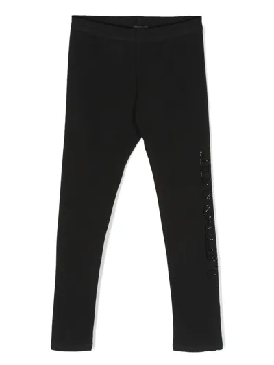 Versace Kids' Crystal-embellished Logo Leggings In Black+black