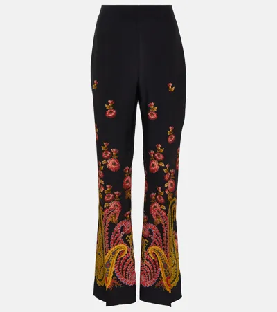 Etro Paisley High-rise Silk Pants In Black