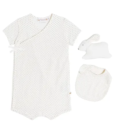 Bonpoint Baby Cado Cotton Set Of Playsuit And Bib In White